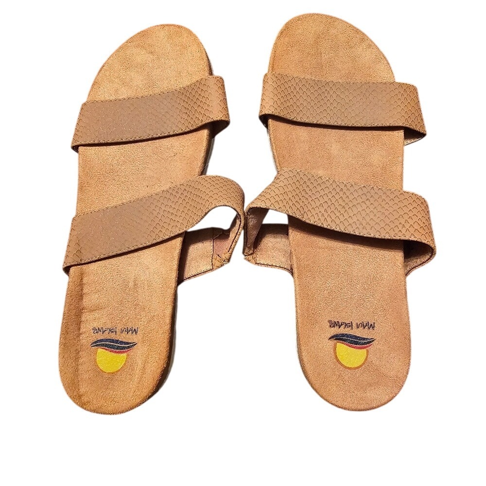 Maui Island Beechy Tan Snakeskin Embossed Double Strap Slide Sandals Womens 10M